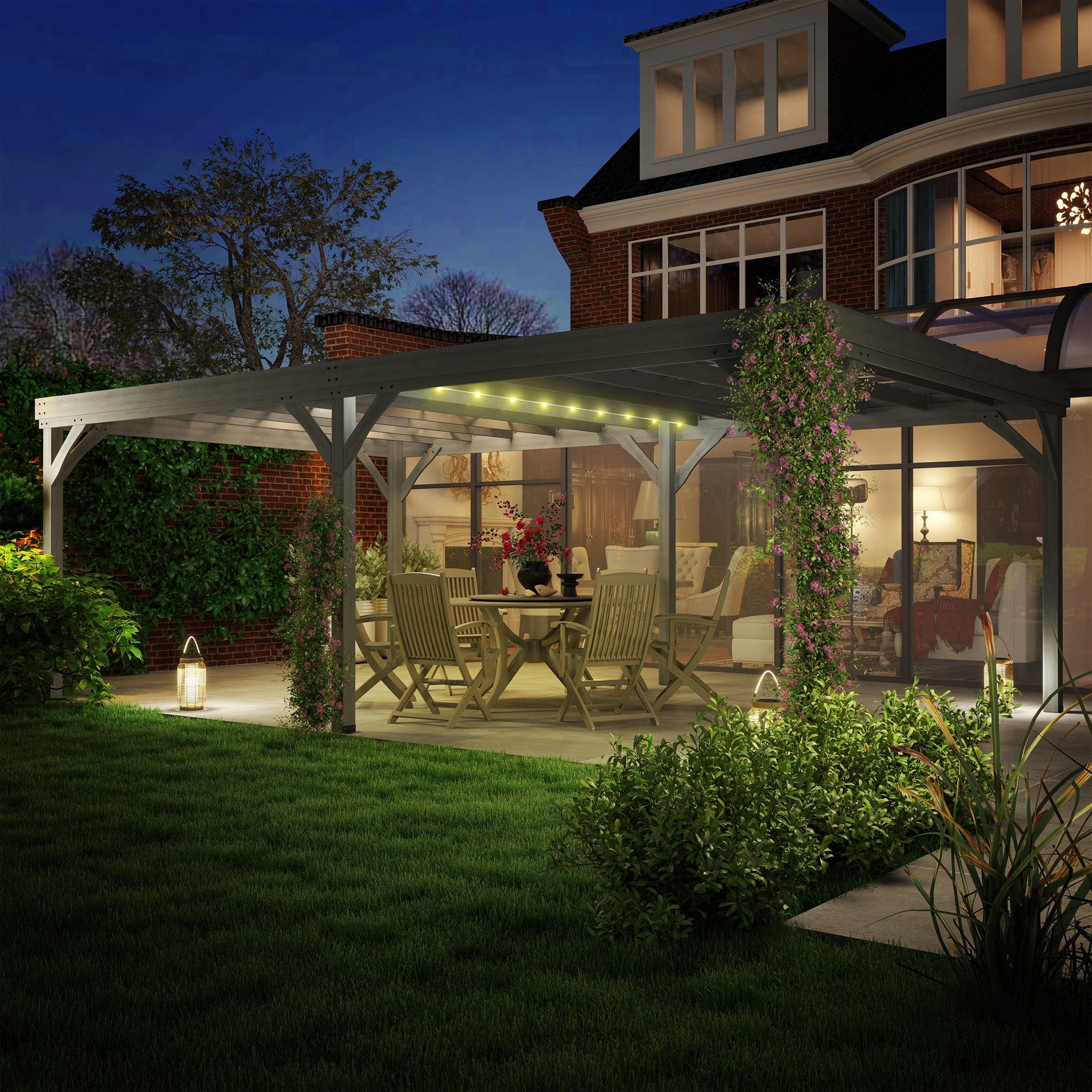 Outsunny 12' x 20' Outdoor Wooden Pergola, Grape Vine Gazebo with Concrete Anchors for Garden, Patio, Backyard, Deck, Gray