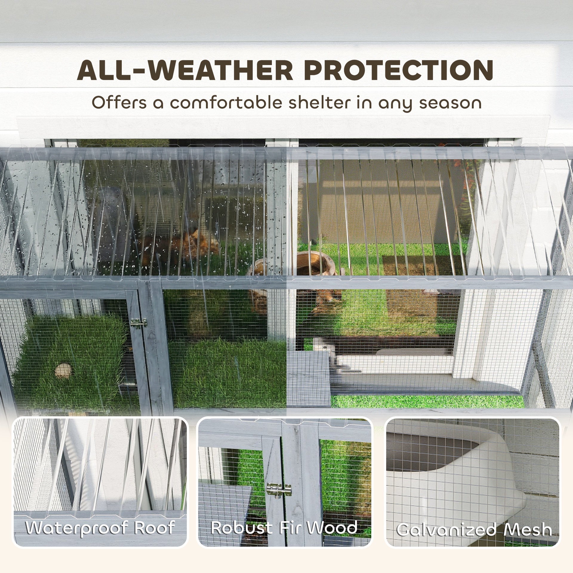 PawHut Catio Outdoor Cat Enclosure, 77" H Wooden Cat House with Weatherproof Roof, Platforms and Scratching Post