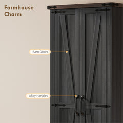 HOMCOM 71" Pantry Cabinet, Kitchen Storage Cabinet with Adjustable Shelves, Barn Doors and Drawer for Dining Room, Black