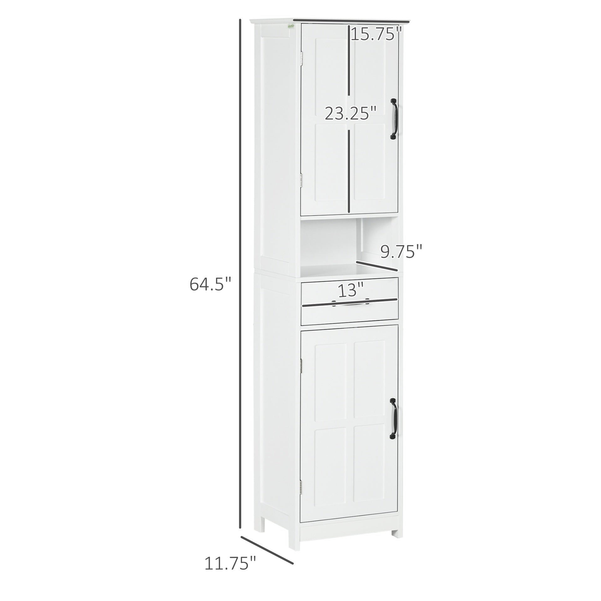 kleankin Modern Bathroom Cabinet, Narrow Storage Cabinet with Open Shelf, Drawer, Recessed Doors and Adjustable Shelves, White