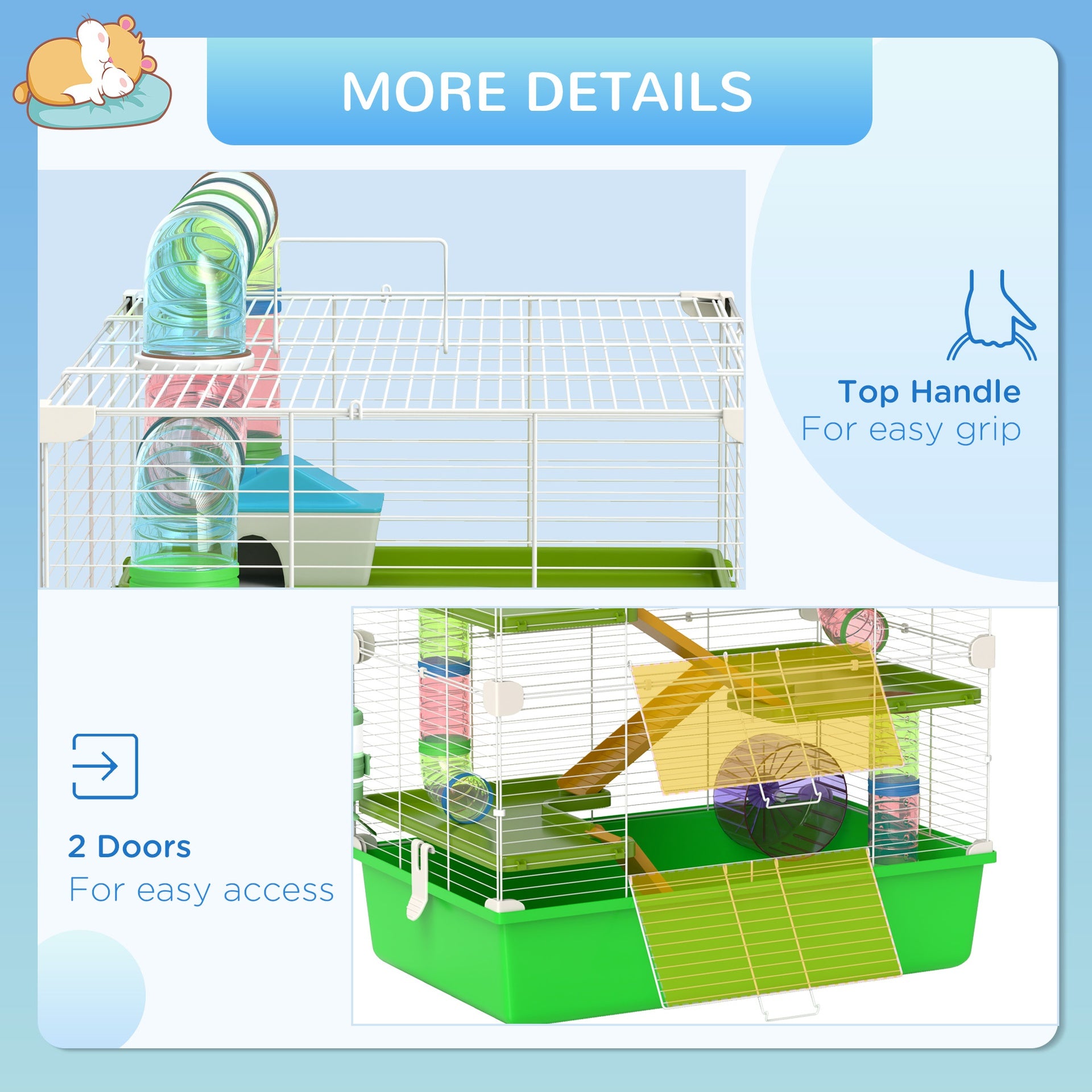PawHut 23" 5-Tier Hamster Cage with Wheel and Water Bottle, Green