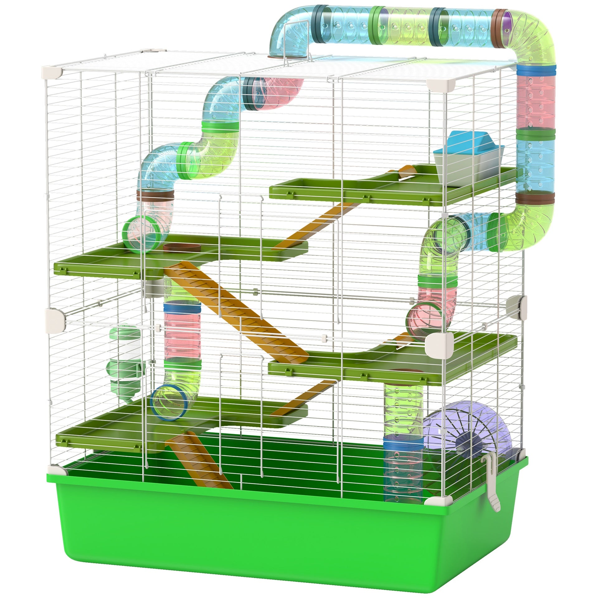PawHut 23" 5-Tier Hamster Cage with Wheel and Water Bottle, Green