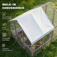 PawHut Large Wooden Chicken Coop for 8-10 Hens, Walk-in Chicken Run with Waterproof Cover, Nesting Boxes and Perches
