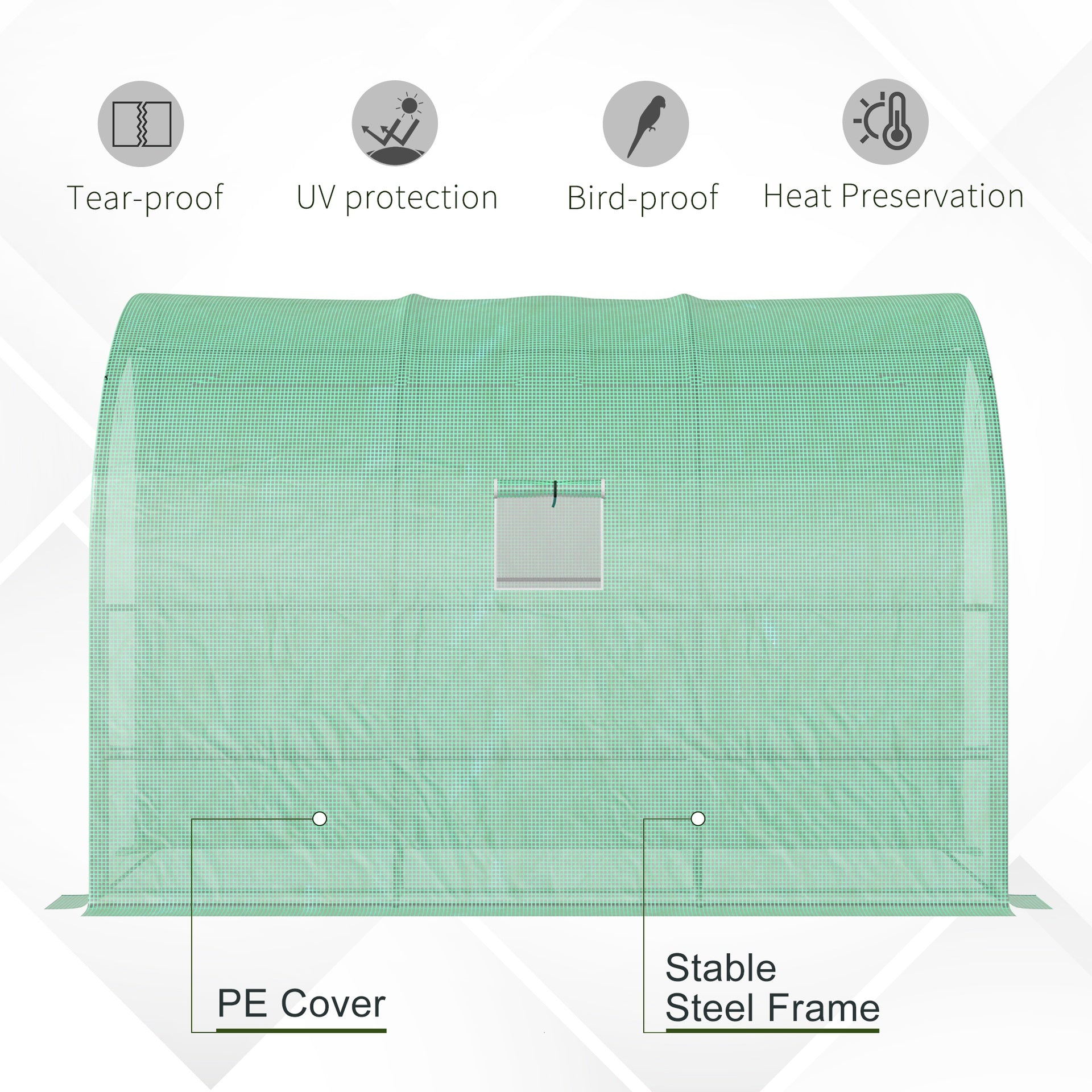 Outsunny 10' x 5' x 7' Lean to Greenhouse, Walk-In Green House, Plant Nursery with 2 Roll-up Doors and Windows, PE Cover and 3 Wire Shelves, Green