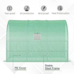 Outsunny 10' x 5' x 7' Lean to Greenhouse, Walk-In Green House, Plant Nursery with 2 Roll-up Doors and Windows, PE Cover and 3 Wire Shelves, Green