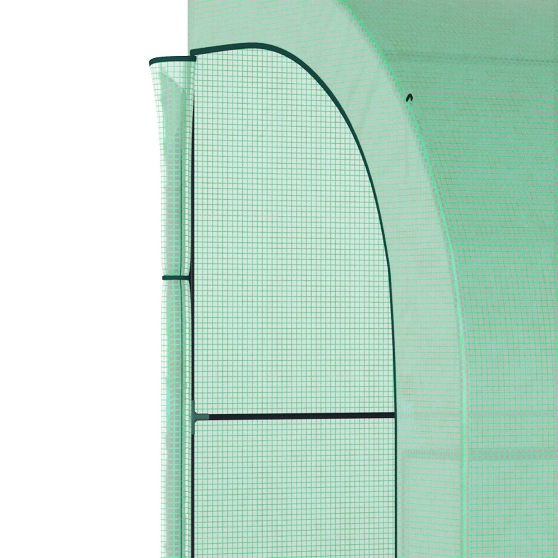 Outsunny 10' x 5' x 7' Lean to Greenhouse, Walk-In Green House, Plant Nursery with 2 Roll-up Doors and Windows, PE Cover and 3 Wire Shelves, Green