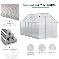 Outsunny 12' x 6' x 6.5' Polycarbonate Greenhouse with Aluminum Frame, Walk-in Heavy Duty Green House with Adjustable Roof Vent, Rain Gutter and Sliding Door for Winter, Silver