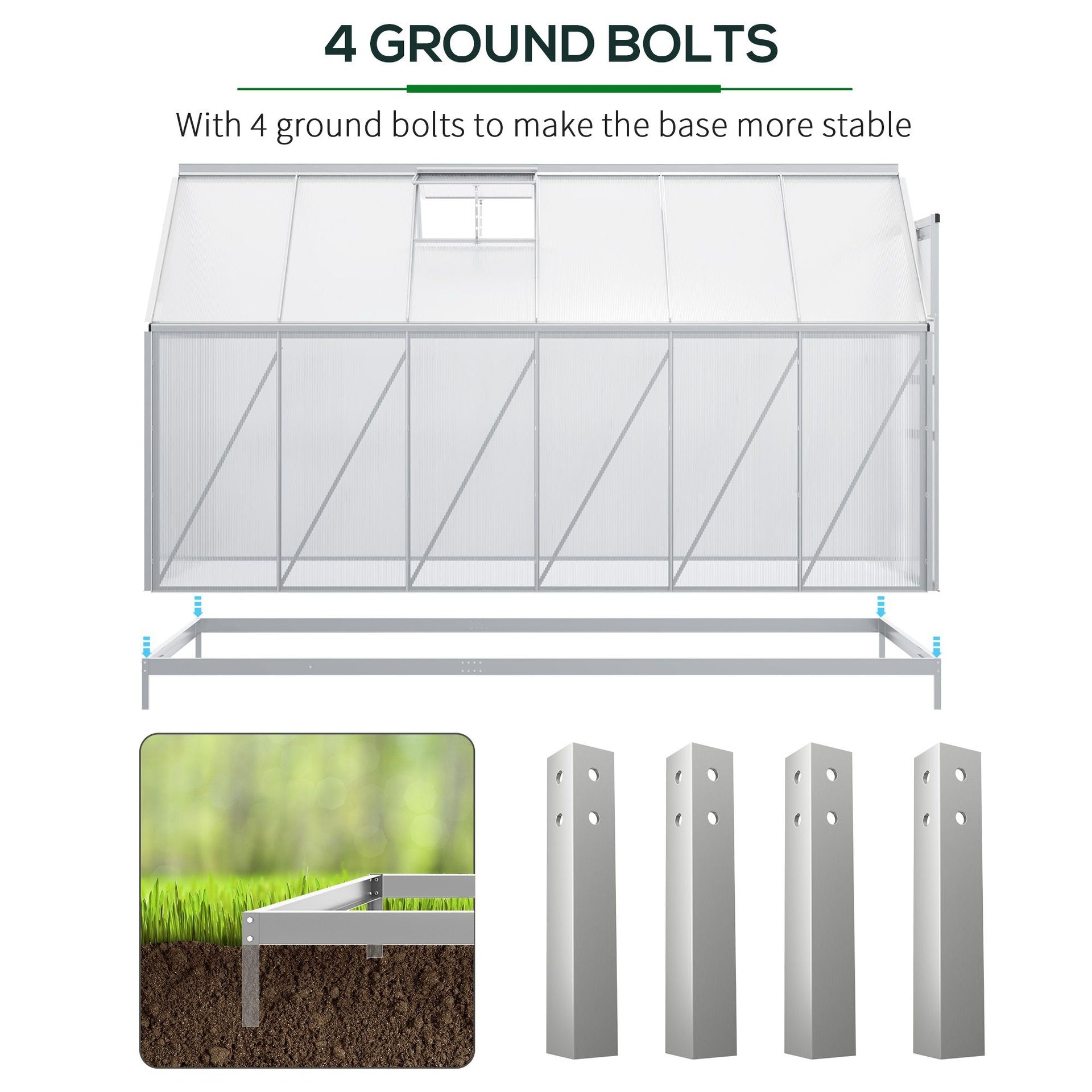 Outsunny 12' x 6' x 6.5' Polycarbonate Greenhouse with Aluminum Frame, Walk-in Heavy Duty Green House with Adjustable Roof Vent, Rain Gutter and Sliding Door for Winter, Silver