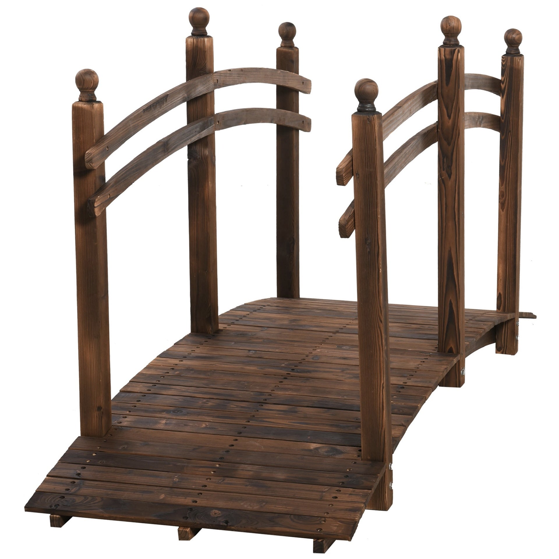 Outsunny 7.5' Fir Wood Garden Bridge Arc Walkway with Side Railings, Perfect for Backyards, Gardens, & Streams, Carbonized
