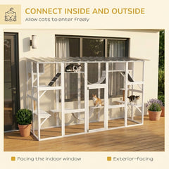 PawHut 118" Large Outdoor Catio Cat Enclosure with Condos, Bridges & Posts, White