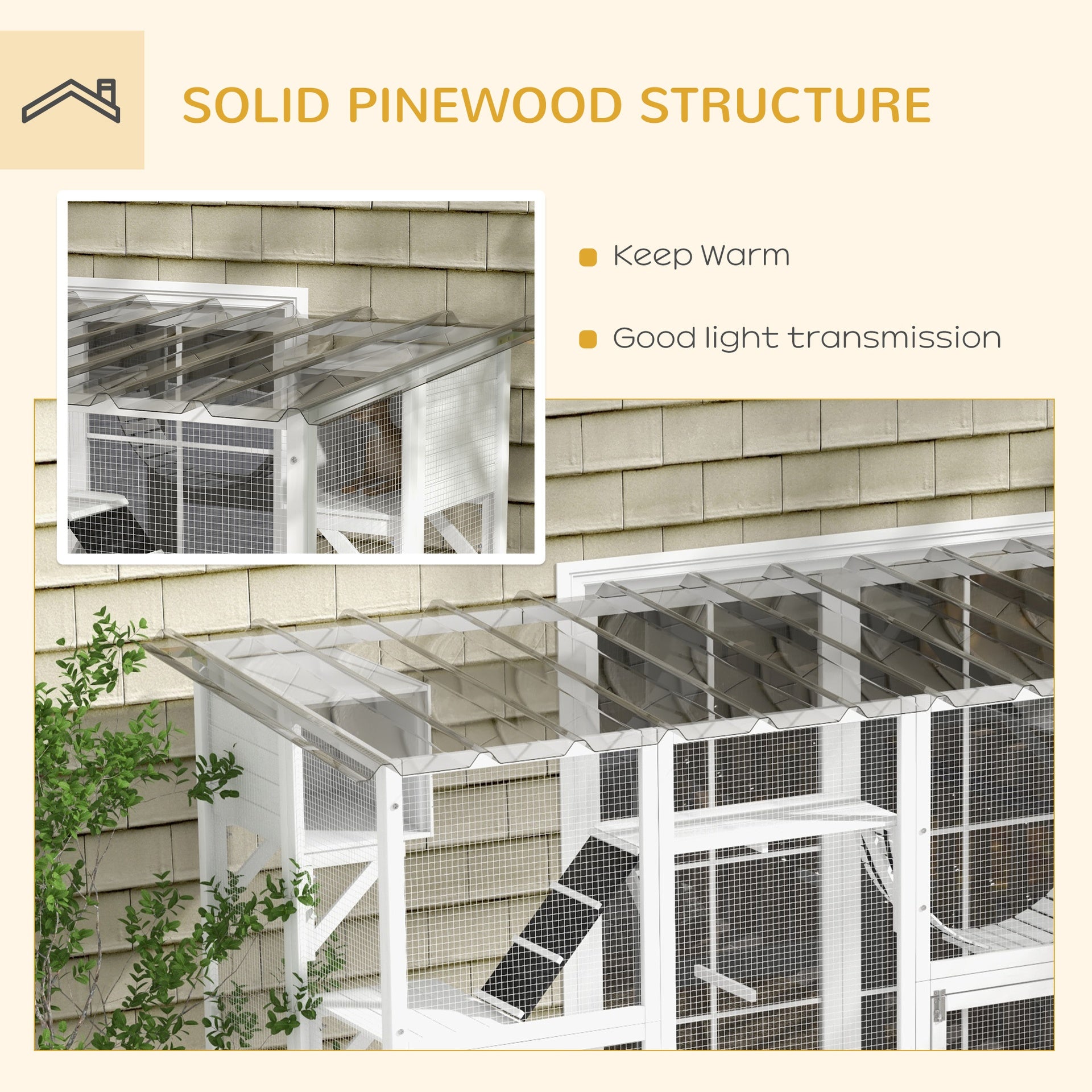 PawHut 118" Large Outdoor Catio Cat Enclosure with Condos, Bridges & Posts, White