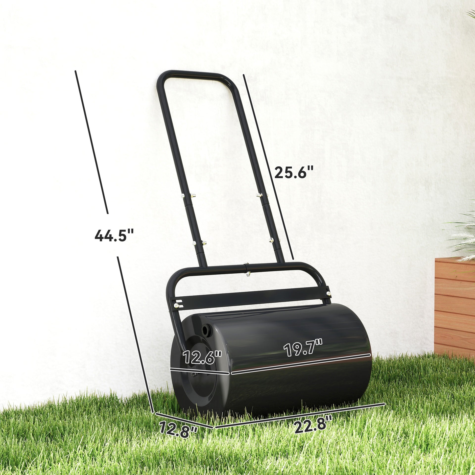 Outsunny 20-Inch Push/Tow Behind Lawn Roller Filled with 10 Gal Water or Sand for Flattening Sod in the Garden, Black