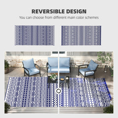 Outsunny Reversible Outdoor Rug, Waterproof Plastic Straw with Carry Bag, 9' x 18', Blue & White Geometric Wall
