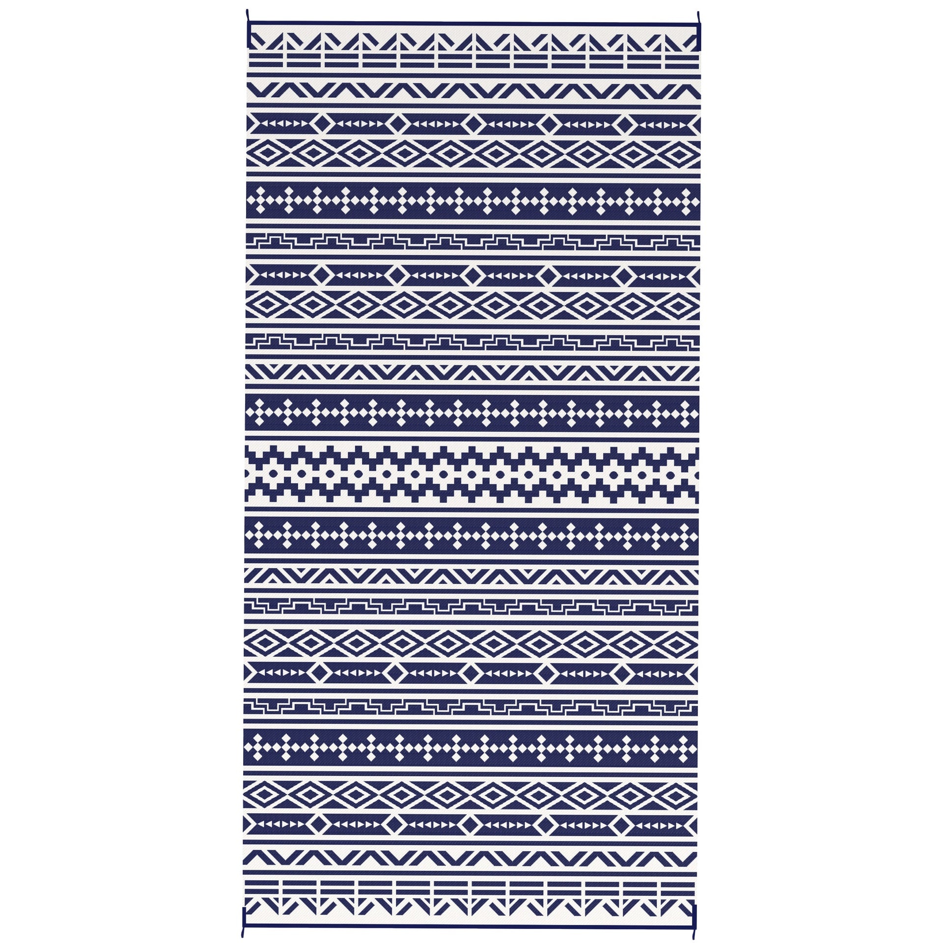 Outsunny Reversible Outdoor Rug, Waterproof Plastic Straw with Carry Bag, 9' x 18', Blue & White Geometric Wall