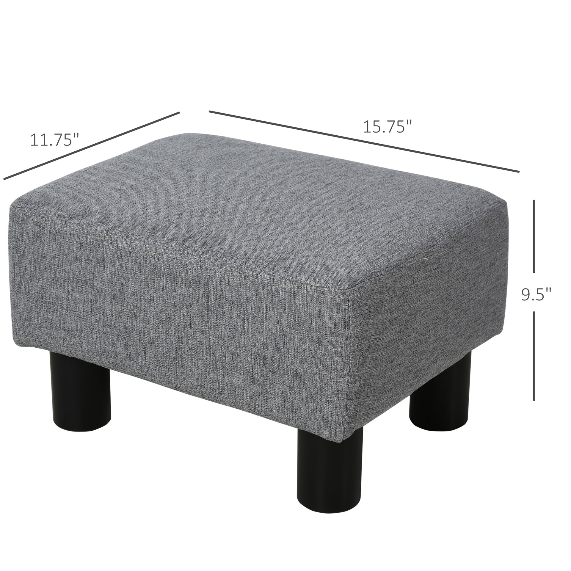 HOMCOM Ottoman Foot Rest, Small Foot Stool with Linen Fabric Upholstery and Plastic Legs, Cube Ottoman for Living Room, Gray