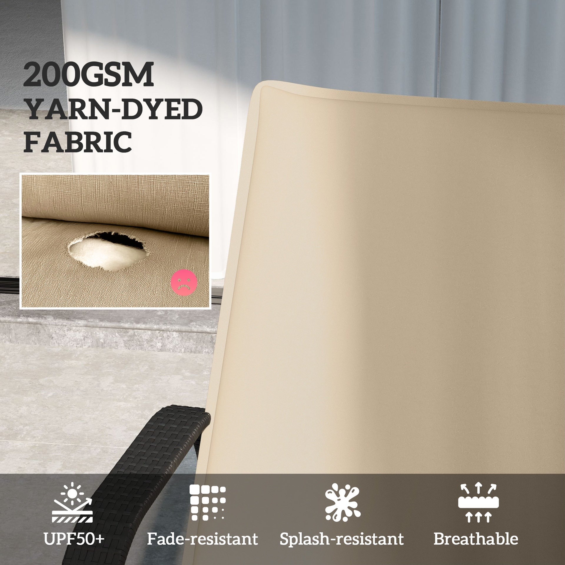 Outsunny Foldable Chaise Lounge Cushion Set of 2, Outdoor Lounge Chair Cushion Set, UPF50+ 200gsm Fabric, 76" x 23", Beige