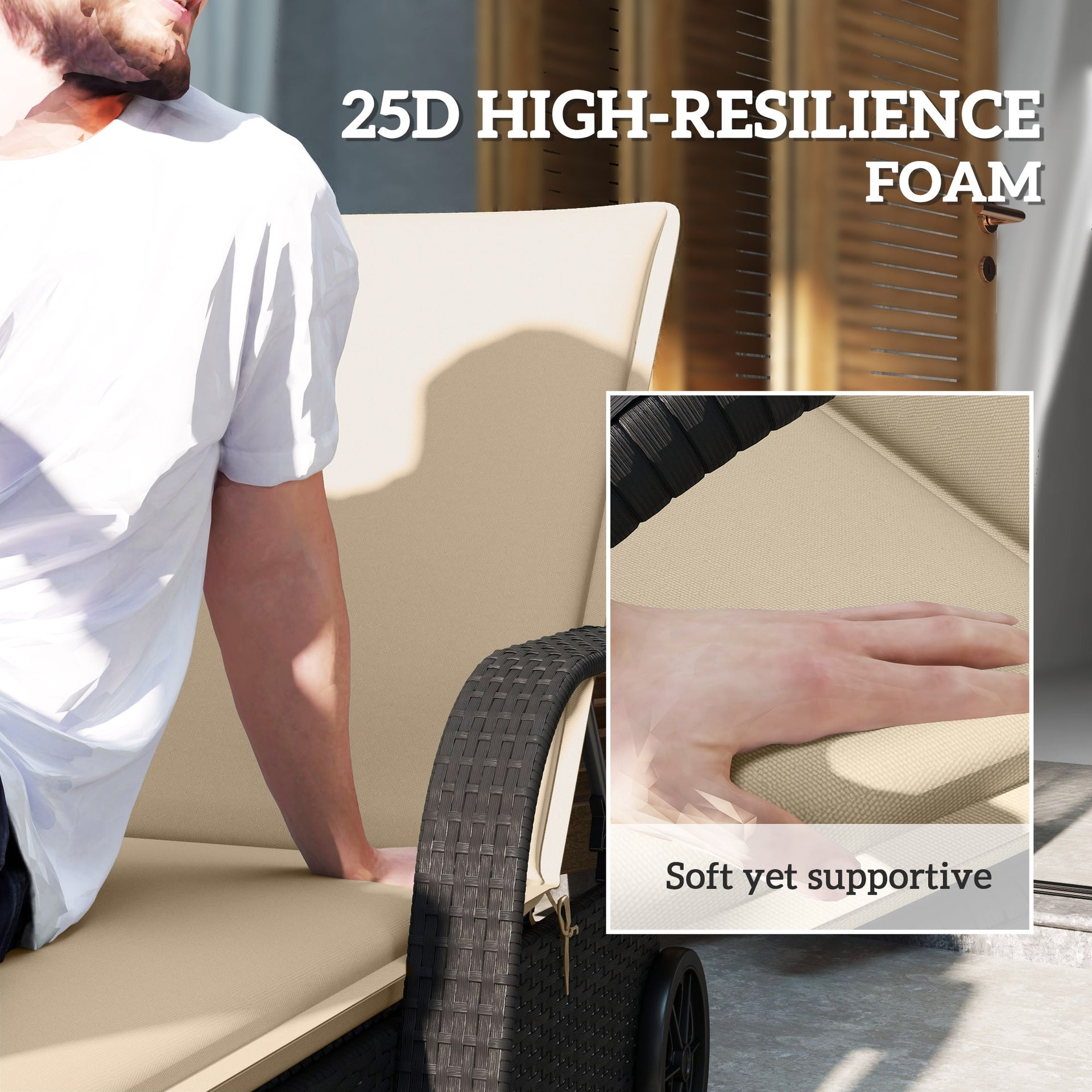 Outsunny Foldable Chaise Lounge Cushion Set of 2, Outdoor Lounge Chair Cushion Set, UPF50+ 200gsm Fabric, 76" x 23", Beige