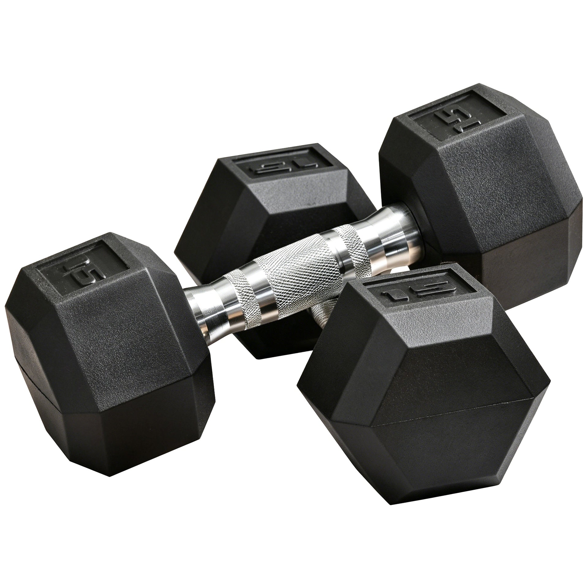 Soozier 2 x 15lbs Hex Dumbbell Set of 2, Rubber Weights Exercise Fitness Dumbbell with Non-Slip Handles, Anti-roll, for Women or Men Home Gym Workout, Black