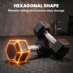 Soozier 2 x 15lbs Hex Dumbbell Set of 2, Rubber Weights Exercise Fitness Dumbbell with Non-Slip Handles, Anti-roll, for Women or Men Home Gym Workout, Black