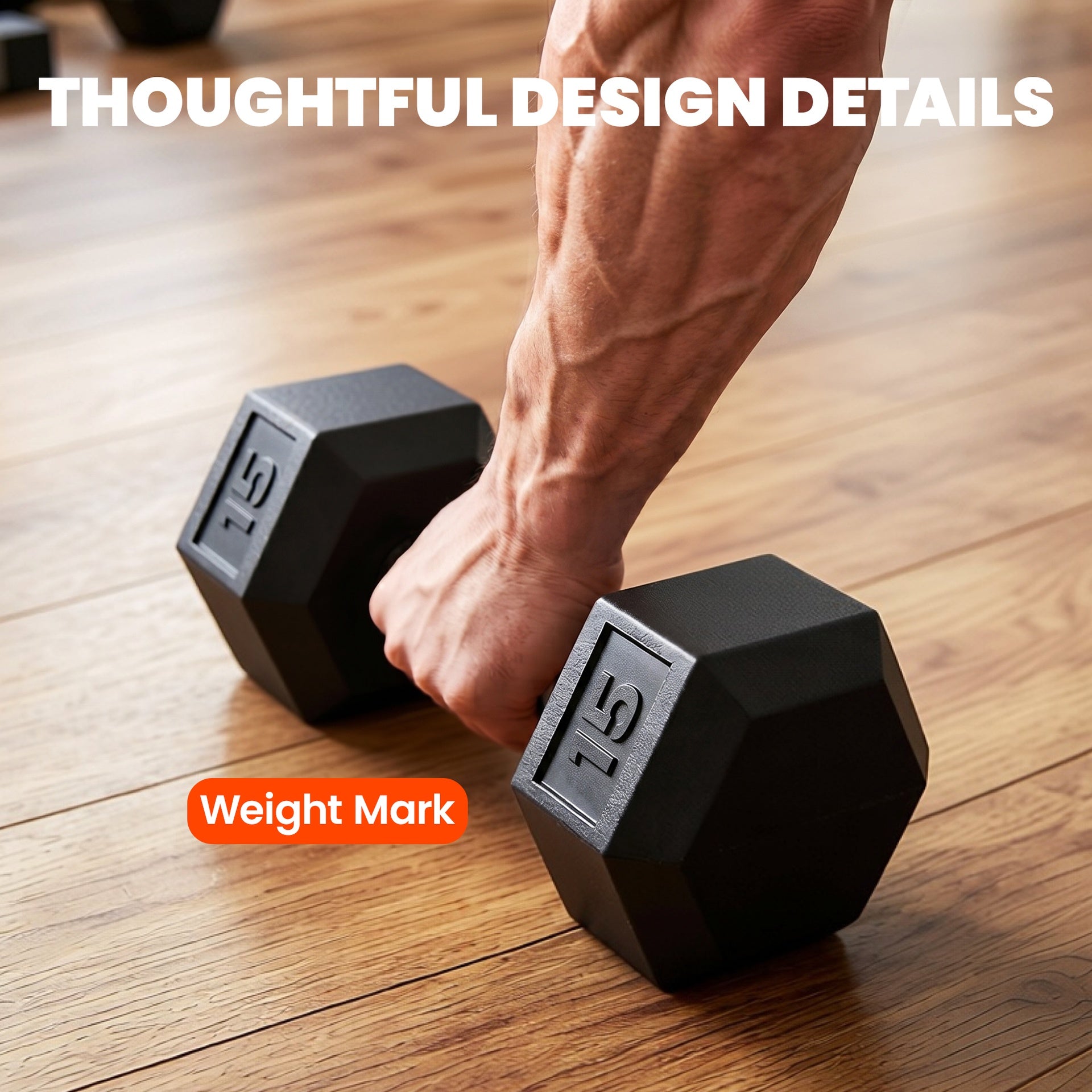 Soozier 2 x 15lbs Hex Dumbbell Set of 2, Rubber Weights Exercise Fitness Dumbbell with Non-Slip Handles, Anti-roll, for Women or Men Home Gym Workout, Black