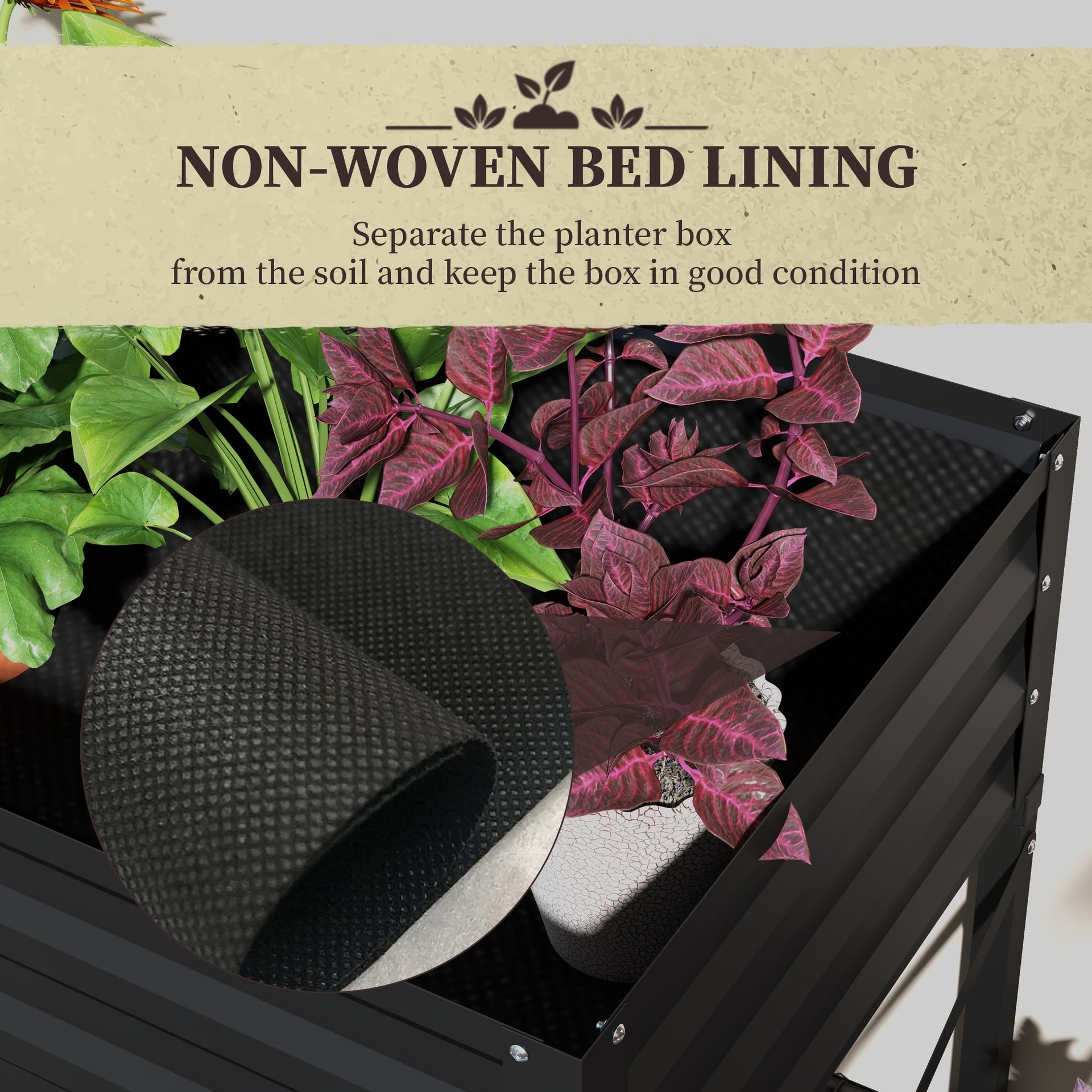 Outsunny Galvanized Raised Garden Bed, Metal Planter Box with Legs, Storage Shelf and Bed Liner, Black