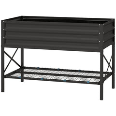 Outsunny Galvanized Raised Garden Bed, Metal Planter Box with Legs, Storage Shelf and Bed Liner, Black
