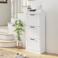 HOMCOM Modern Shoe Storage Cabinet with 3 Flip Drawers for 15 Pairs, Narrow Shoe Organizer for Entryway, Hallway, White