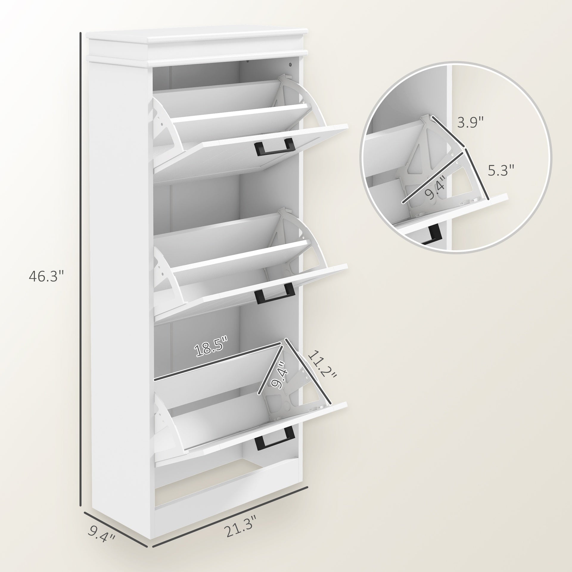 HOMCOM Modern Shoe Storage Cabinet with 3 Flip Drawers for 15 Pairs, Narrow Shoe Organizer for Entryway, Hallway, White