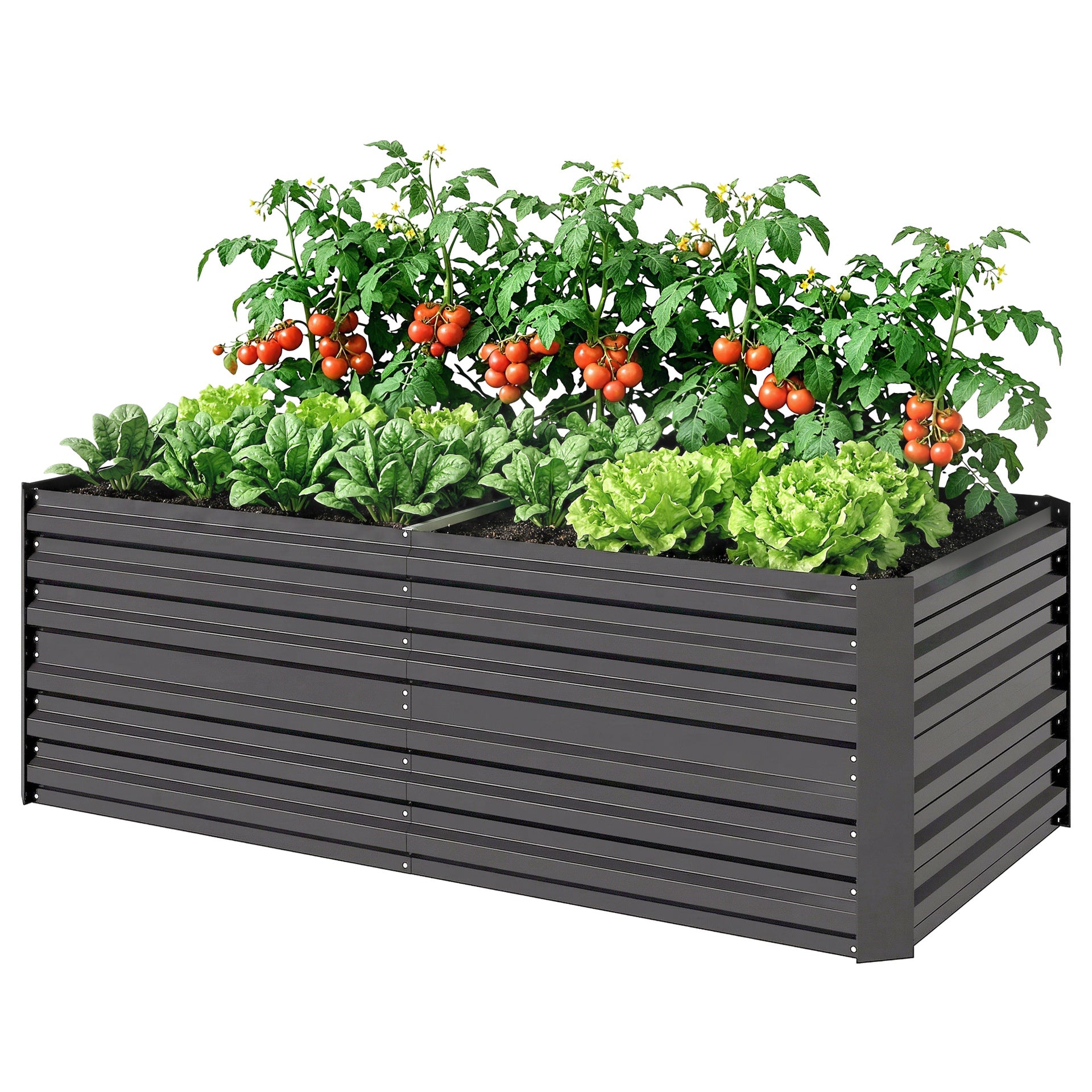 Outsunny Galvanized Raised Garden Bed, Steel Outdoor Planters with Reinforced Rods, 71" x 36" x 23", Dark Gray