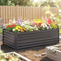 Outsunny Galvanized Raised Garden Bed, Steel Outdoor Planters with Reinforced Rods, 71" x 36" x 23", Dark Gray