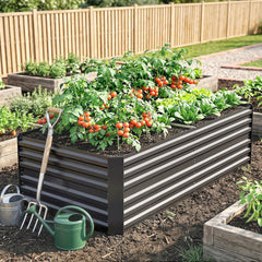 Outsunny Galvanized Raised Garden Bed, Steel Outdoor Planters with Reinforced Rods, 71" x 36" x 23", Dark Gray