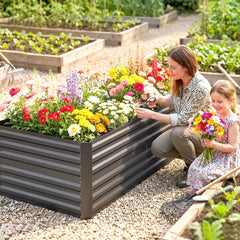 Outsunny Galvanized Raised Garden Bed, Steel Outdoor Planters with Reinforced Rods, 71" x 36" x 23", Dark Gray