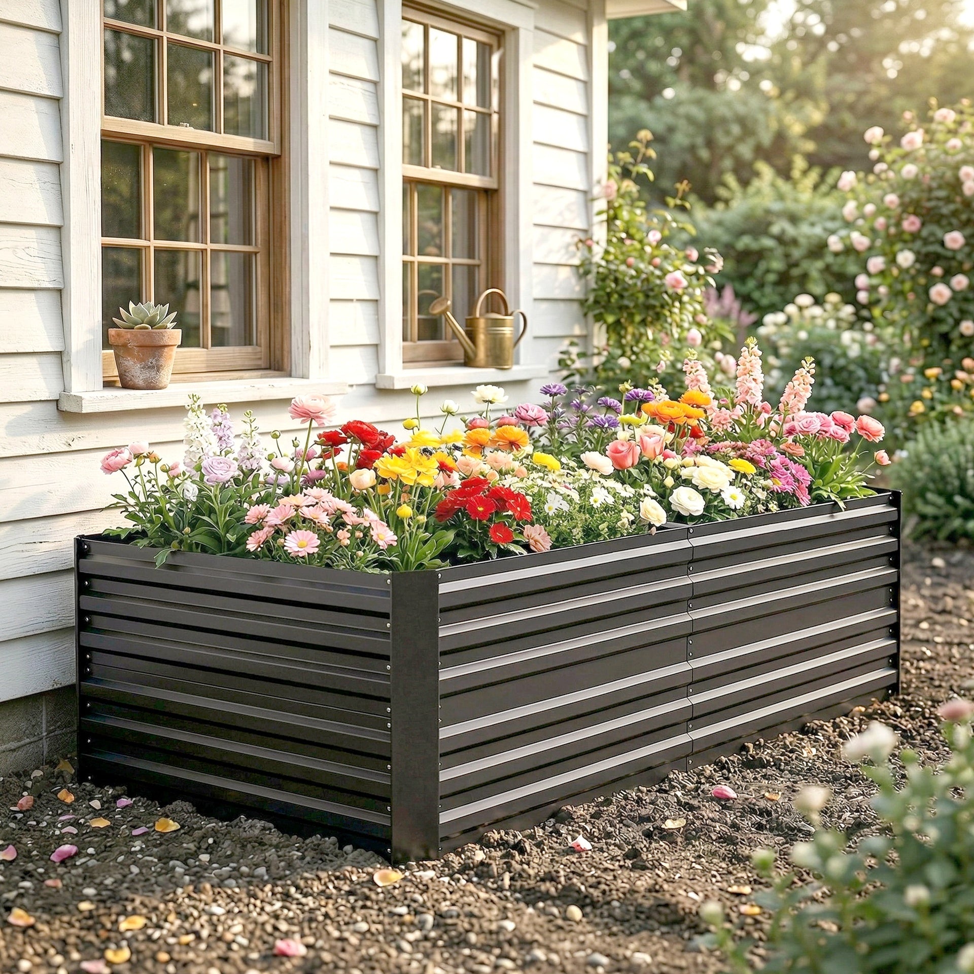 Outsunny Galvanized Raised Garden Bed, Steel Outdoor Planters with Reinforced Rods, 71" x 36" x 23", Dark Gray