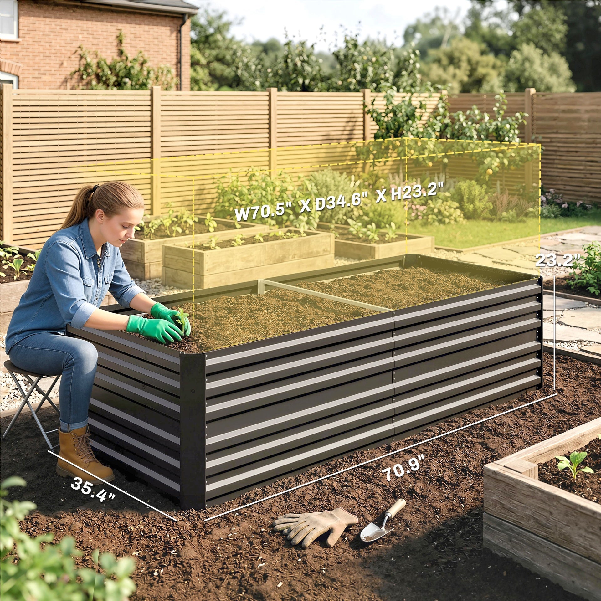 Outsunny Galvanized Raised Garden Bed, Steel Outdoor Planters with Reinforced Rods, 71" x 36" x 23", Dark Gray