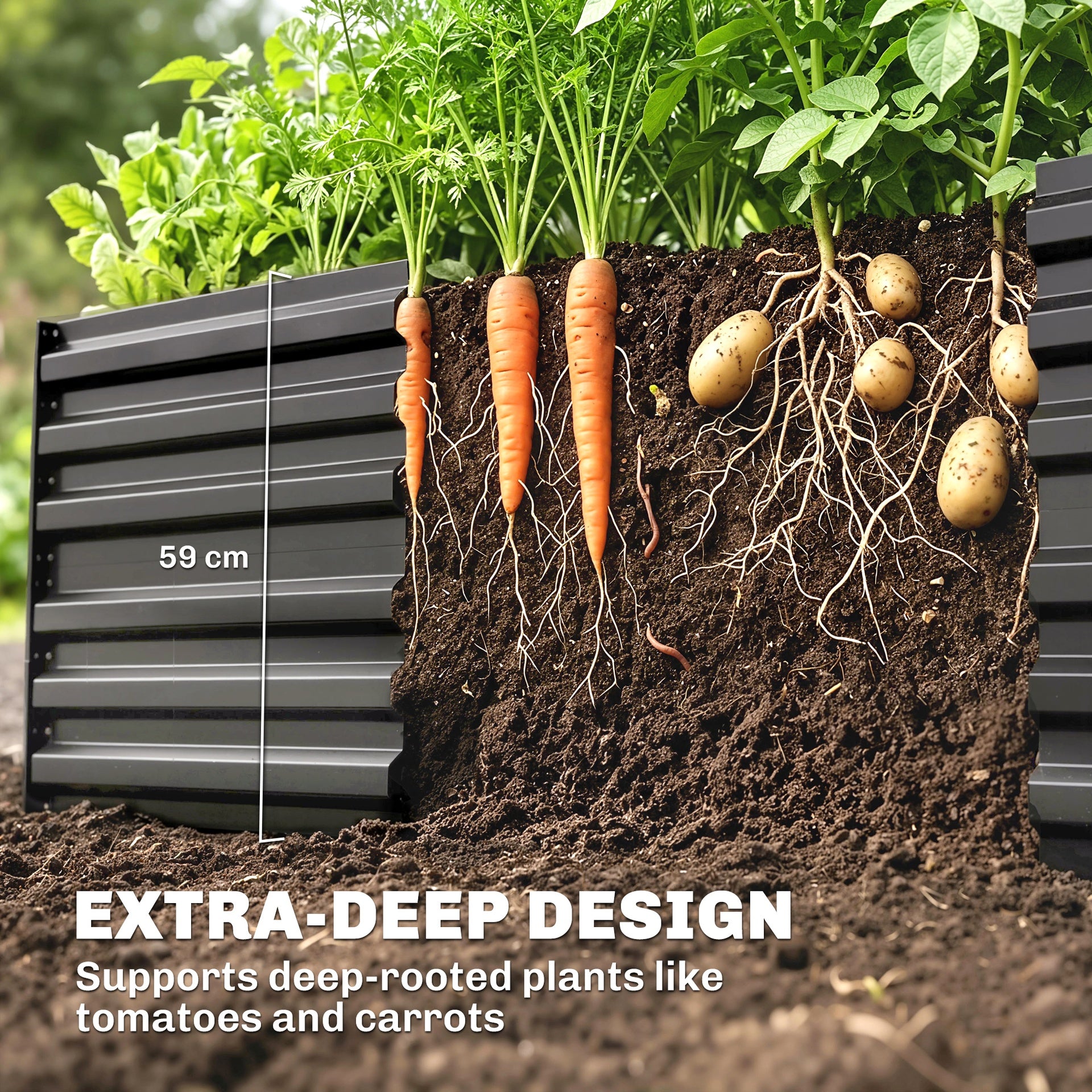 Outsunny Galvanized Raised Garden Bed, Steel Outdoor Planters with Reinforced Rods, 71" x 36" x 23", Dark Gray