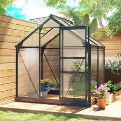 Outsunny Polycarbonate Greenhouse, Heavy Duty Outdoor Aluminum Walk-in Green House Kit Vent Door, 6.2'x4.3'x6.6' Gray
