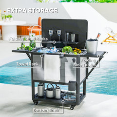 Outsunny 104 Quart Large Capacity Outdoor Cooler Cart, Patio Rolling Ice Chest with Bottle Opener Shelves Wheels, Gray