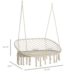 Outsunny 2-Person Hammock Chair Macrame Swing with Soft Cushion, Hanging Cotton Rope Chair for Indoor Outdoor Home Patio Backyard, White