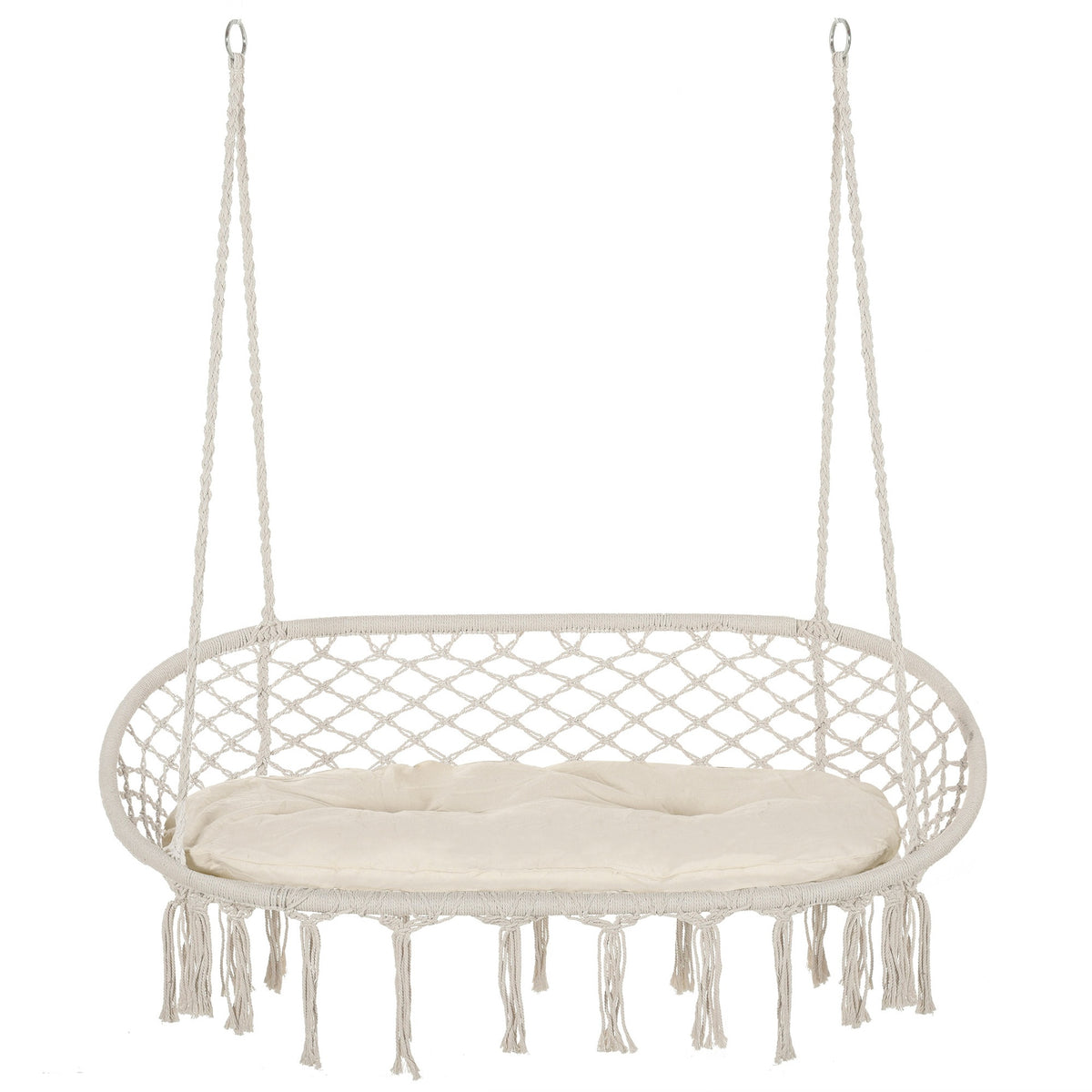 Outsunny 2-Person Hammock Chair Macrame Swing with Soft Cushion, Hanging Cotton Rope Chair for Indoor Outdoor Home Patio Backyard, White
