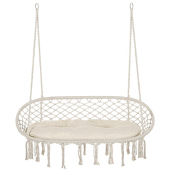 Outsunny 2-Person Hammock Chair Macrame Swing with Soft Cushion, Hanging Cotton Rope Chair for Indoor Outdoor Home Patio Backyard, White