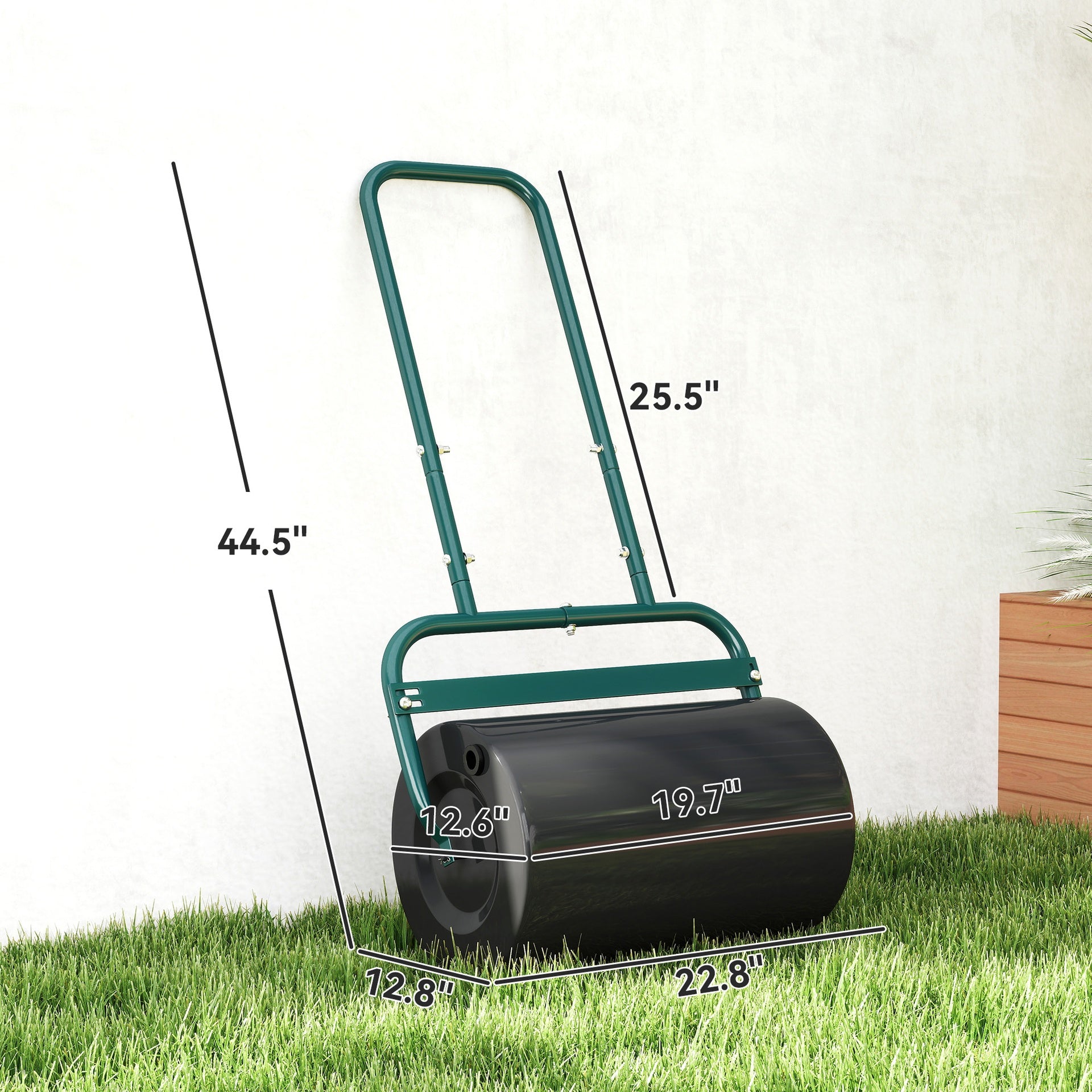 Outsunny 20-Inch Push/Tow Behind Lawn Roller Filled with 10 Gal Water or Sand for Flattening Sod in the Garden, Dark Green