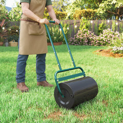 Outsunny 20-Inch Push/Tow Behind Lawn Roller Filled with 10 Gal Water or Sand for Flattening Sod in the Garden, Dark Green