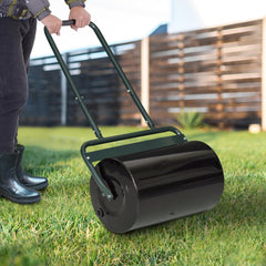 Outsunny 20-Inch Push/Tow Behind Lawn Roller Filled with 10 Gal Water or Sand for Flattening Sod in the Garden, Dark Green