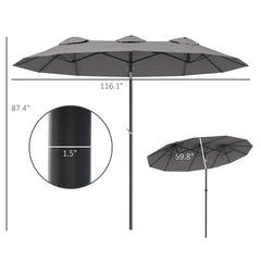 Outsunny Double Sided Patio Umbrella, 9.7' Large Outdoor Market Umbrella with Push Button Tilt and Crank, 3 Air Vents and 12 Ribs, for Garden, Deck, Pool, Gray