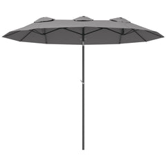 Outsunny Double Sided Patio Umbrella, 9.7' Large Outdoor Market Umbrella with Push Button Tilt and Crank, 3 Air Vents and 12 Ribs, for Garden, Deck, Pool, Gray