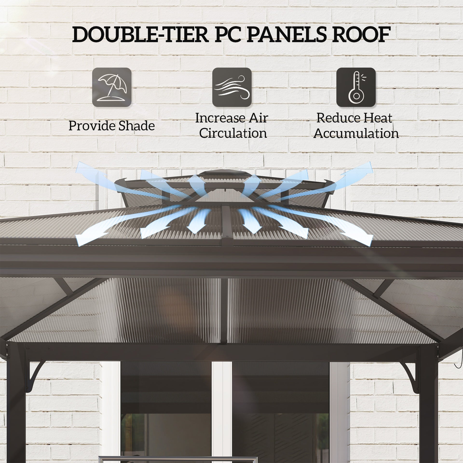 Outsunny Outside Porch BBQ Cooking Pergola Canopy with 6 Hooks for Utensils and Double Venting Roof, Coffee