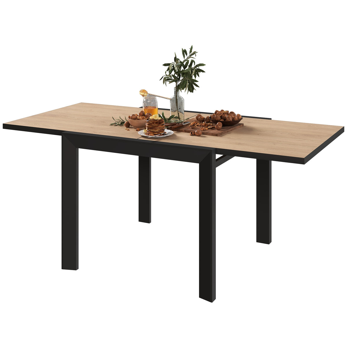 Outsunny 35.5"-71" Expandable Outdoor Dining Table for 4-6 People, Aluminum Patio Table with Slatted Wood Grain Top, Natural