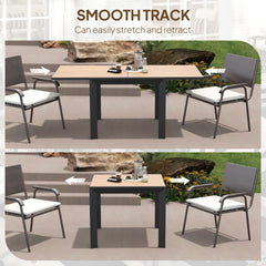 Outsunny 35.5"-71" Expandable Outdoor Dining Table for 4-6 People, Aluminum Patio Table with Slatted Wood Grain Top, Natural
