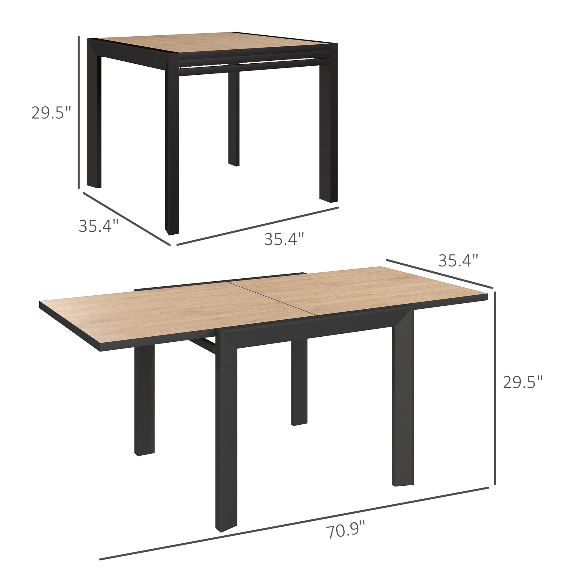 Outsunny 35.5"-71" Expandable Outdoor Dining Table for 4-6 People, Aluminum Patio Table with Slatted Wood Grain Top, Natural