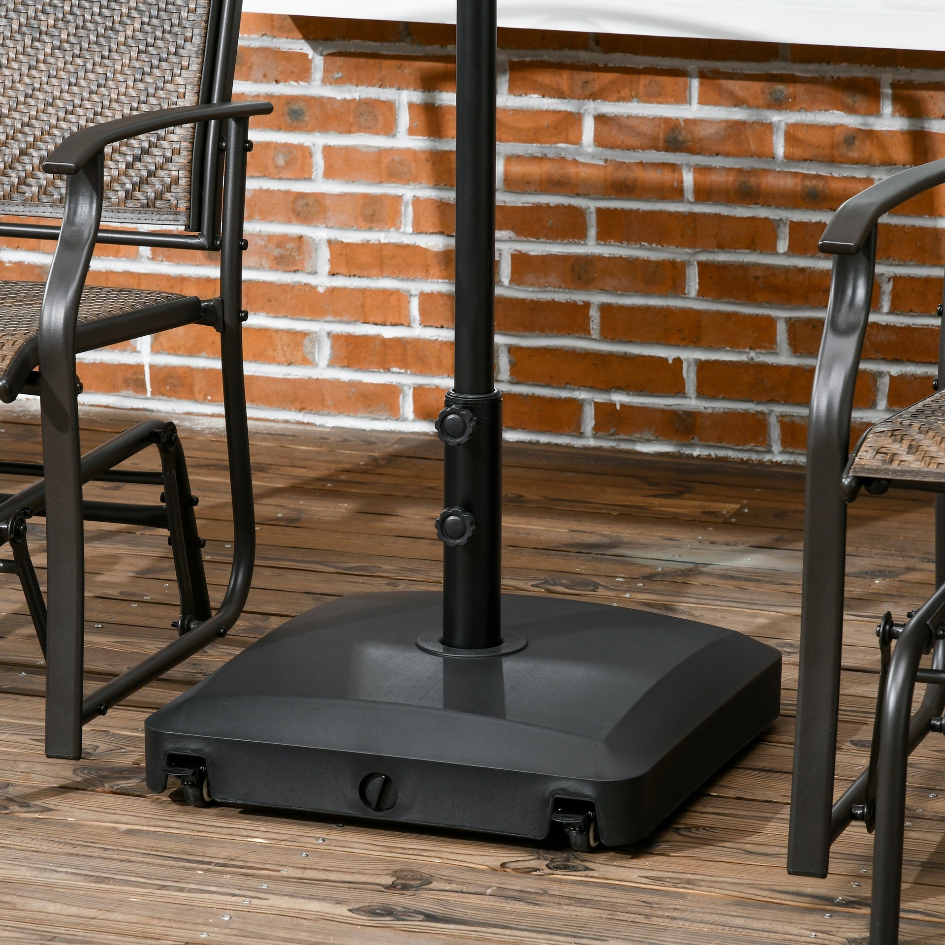 Outsunny Patio Umbrella Base with Wheels, 53lbs Water or 66lbs Sand Filled, Heavy Duty Outdoor Umbrella Stand Holder, Black